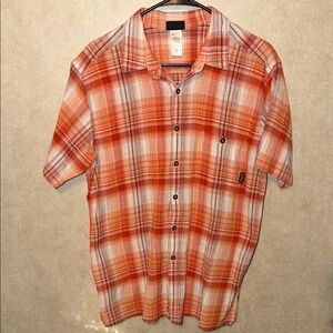 Patagonia Men's Orange Plaid Short Sleeve Shirt Size Large 100% organic cotton
